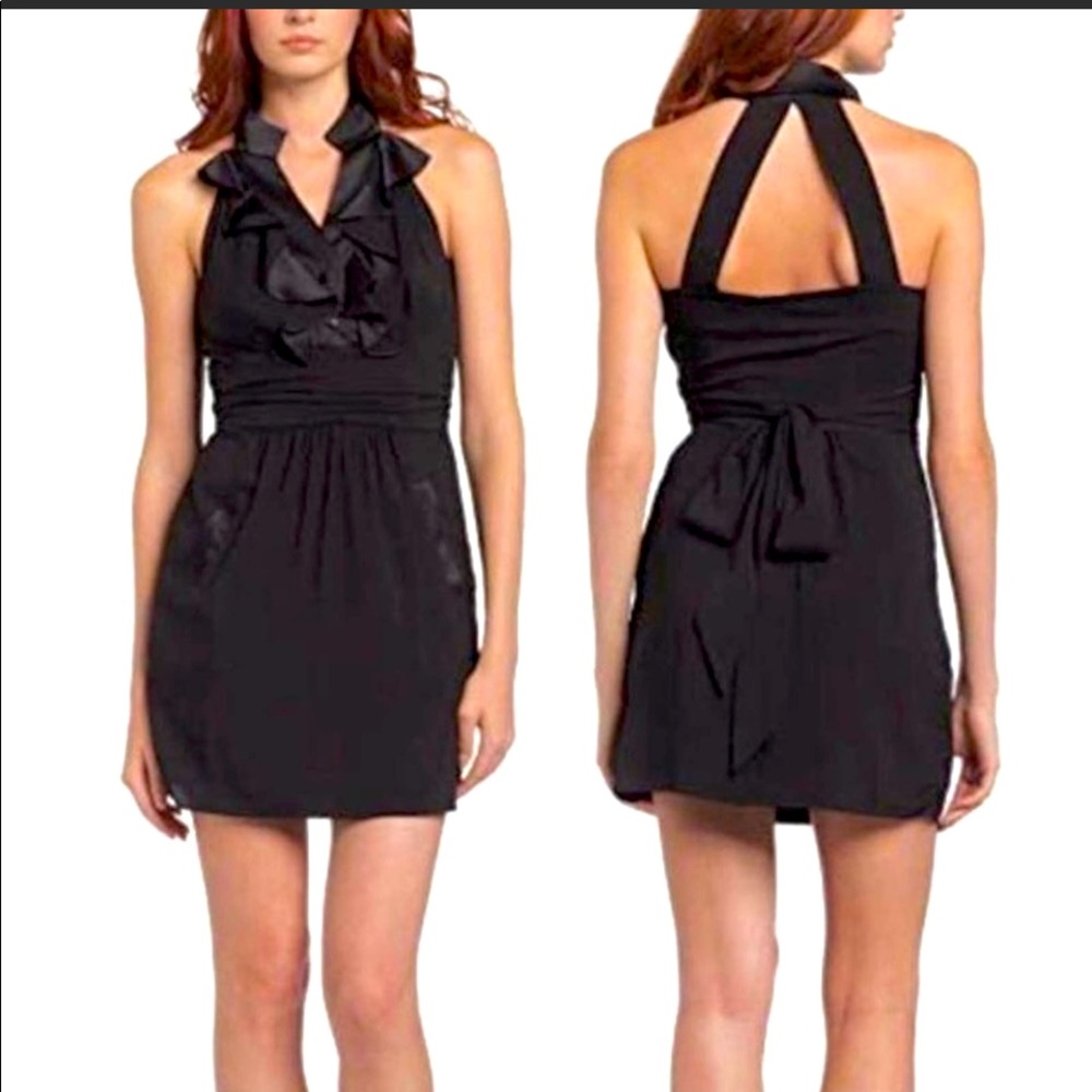 BCBGeneration Black sleeveless tuxedo style ruffle mini dress. Size 6